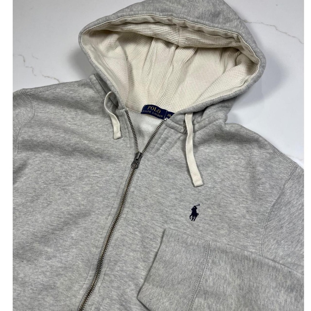 Polo Ralph Lauren Full Zip Hoodie Mens XXL Heather Gray Waffle Knit Lined